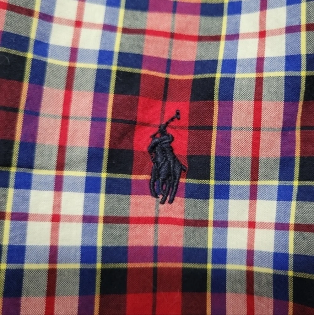 Ralph Lauren Boys Red Blue Plaid Button Down Shirt‎ Size L (14-16) Church Dressy